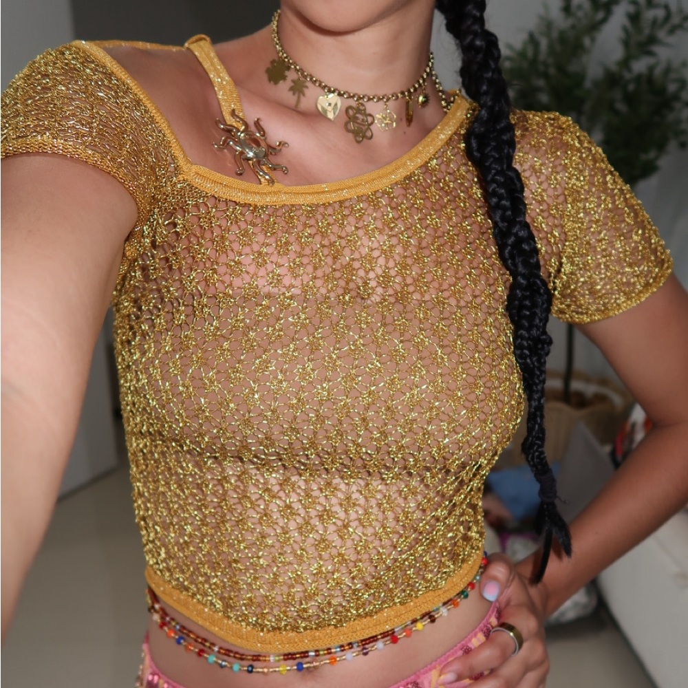 SOLD!! House of Sunny Gold Knit Crop Top